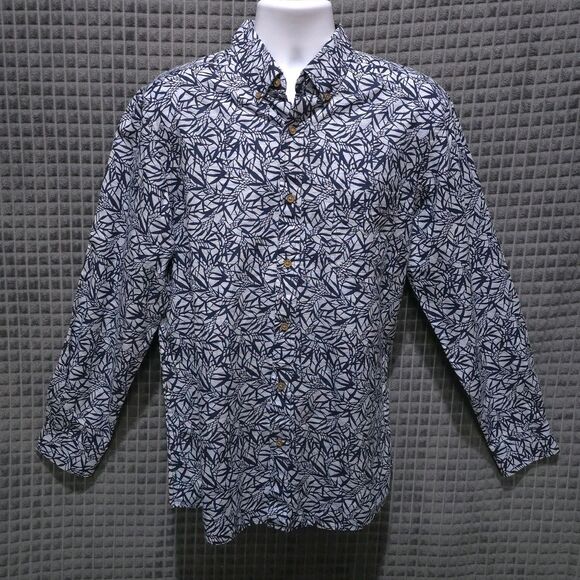 Button Long Sleeve Collared Shirt Mens Lg NWT Blue Tropical Lightweight Cotton - Picture 3 of 14